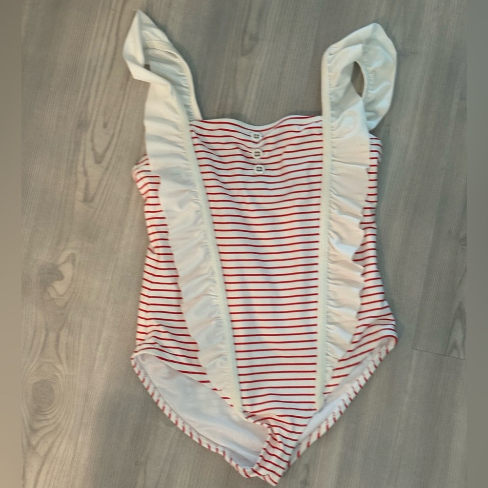 Janie and Jack Red and White Striped Swimsuit